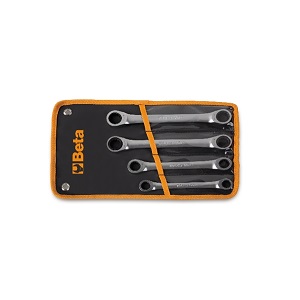195AS/B4 set of ratcheting double-ended flat bi-hex ring wrenches in cloth wallet