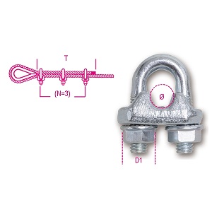 8016DF Wire rope clips with flanged nuts, made from steel, galvanized