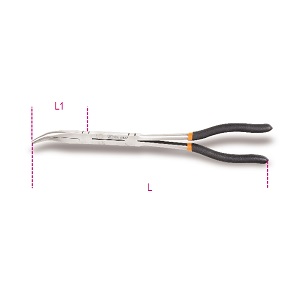 1009L/DP Curved extra-long, knurled double swivel nose pliers, 45°, slip-proof double layer PVC-coated handles