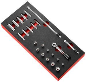 1/4" locking ratchet and inch-size sockets foam module