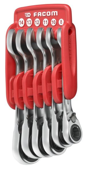 Short ratchet combination wrench sets in portable case