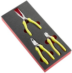 3-piece pliers with offcut retainer set in foam tray - FLUO