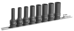 8-piece set of 1/2" drive Torx® female impact sockets on rack