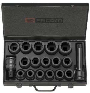 16-piece set of 3/4" impact sockets 19 to 42 mm