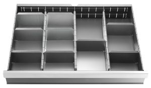 Supplied with 18 partitions for drawers 80 and 75 mm wall