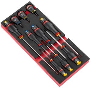 10 Protwist® screwdrivers set including 3 ball handles in foam tray