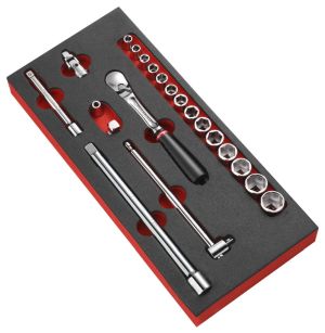 3/8" socket ratchet set in foam tray