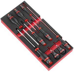 9 Protwist® screwdrivers set including 2 ball handles in foam tray