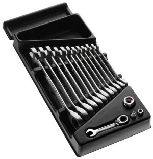 13-piece module of ratchet combination wrenches and adaptors