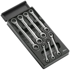 7-piece 12-point ratchet ring wrench module, 6 to19 mm
