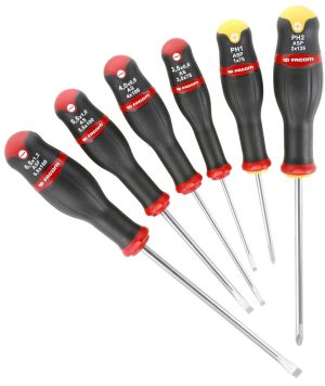 Set of 6 PROTWIST® screwdrivers with sand-blasted tip for slotted-head and Phillips® screws