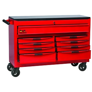 TCW809N 53" 9 Drawer 8 Series Roller Cabinet with Ball Bearing Slides and a Wooden Top Plate