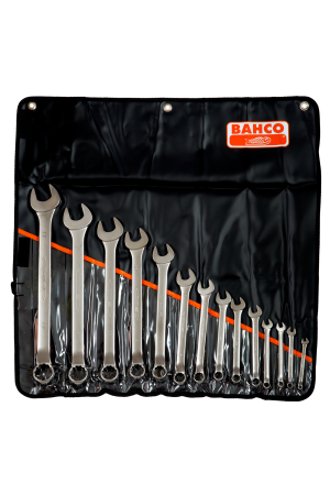 Set of 14 Metric Offset Combination Wrenches with Chrome Finish