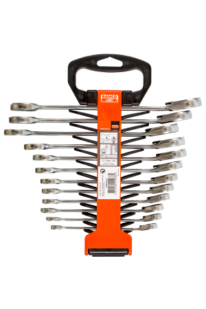 Set of 12 Metric Combination Ratcheting Wrenches with Chrome Finish