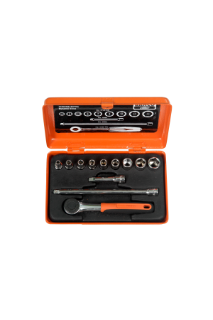 1/4" Square Drive Socket Set with Metric Hex Profile and Round Head Ratchet