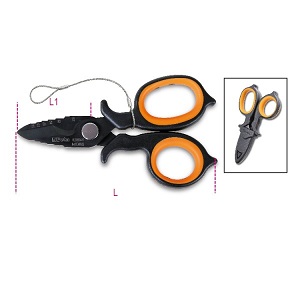 1128BAX-HS Double-acting electricians' scissors, with milling profiles in DLC-coated stainless steel H-SAFE