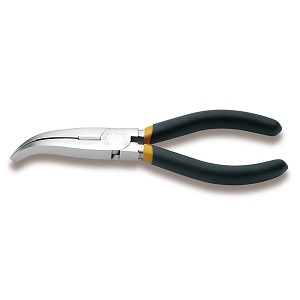1164 Extra long bent flat knurled nose pliers, 2 layers of antislip PVC