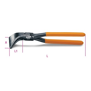1078 Curved wide blade tinsmith’s pliers, 45°, pvc-coated handles