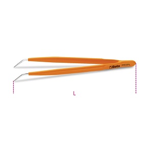 993PL Bent thin knurled point pin spring tweezers, stainless steel